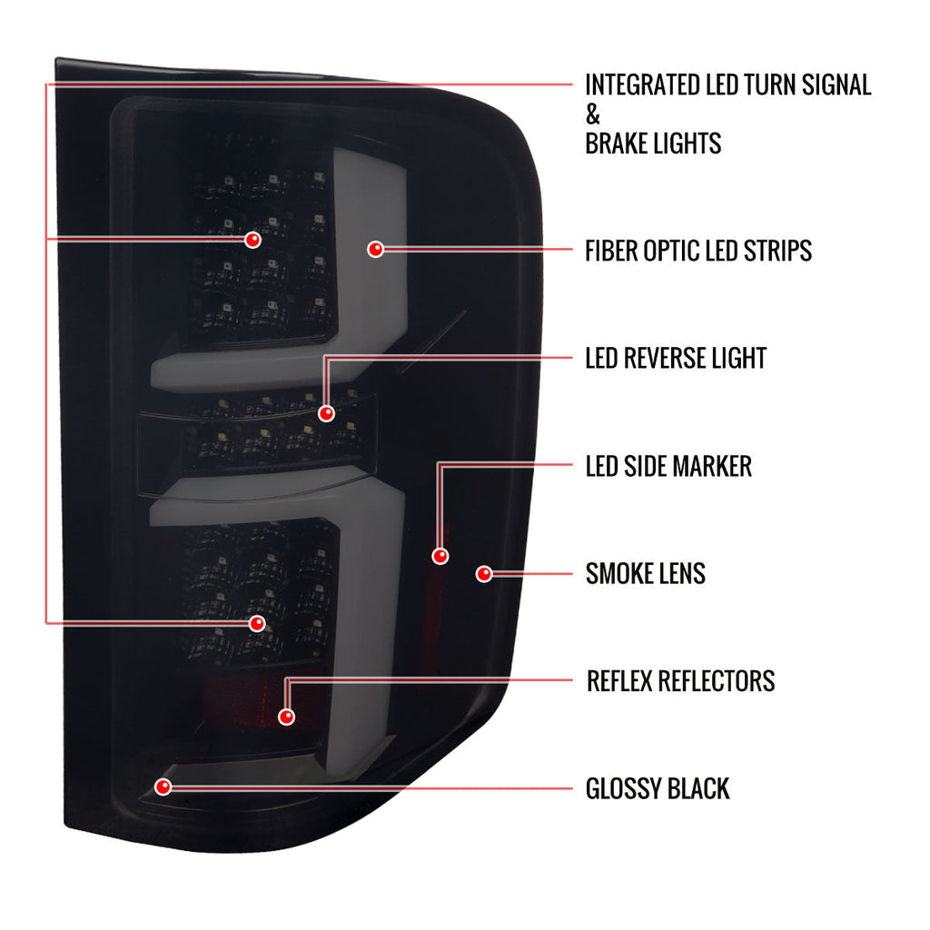 2007-2013 Chevrolet Silverado 1500/ 2007-2014 Silverado 2500HD/3500HD LED Tail Lights with White LED Bar (Glossy Black Housing/Dark Smoked Lens)