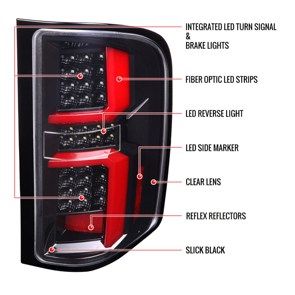 2007-2013 Chevrolet Silverado 1500/ 2007-2014 Silverado 2500HD/3500HD LED Tail Lights with Red LED Bar (Jet Black Housing/Clear Lens)