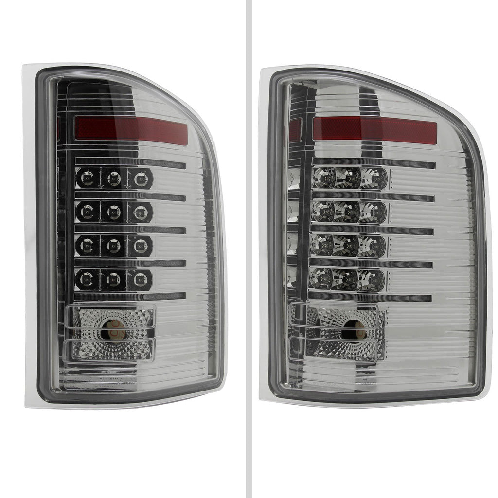 2007-2014 Chevrolet Silverado 1500 2500HD 3500HD LED Tail Lights (Chrome Housing/Clear Lens)