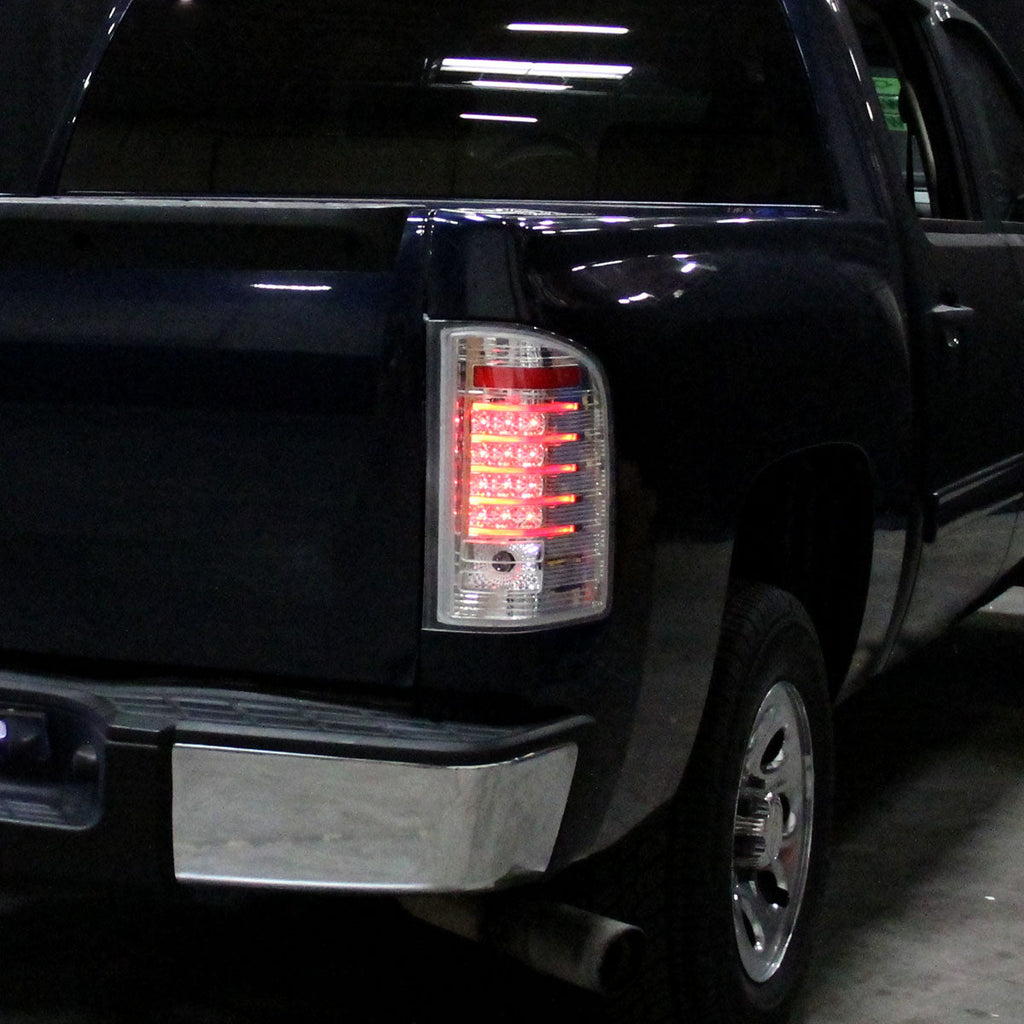 2007-2014 Chevrolet Silverado 1500 2500HD 3500HD LED Tail Lights (Chrome Housing/Clear Lens)