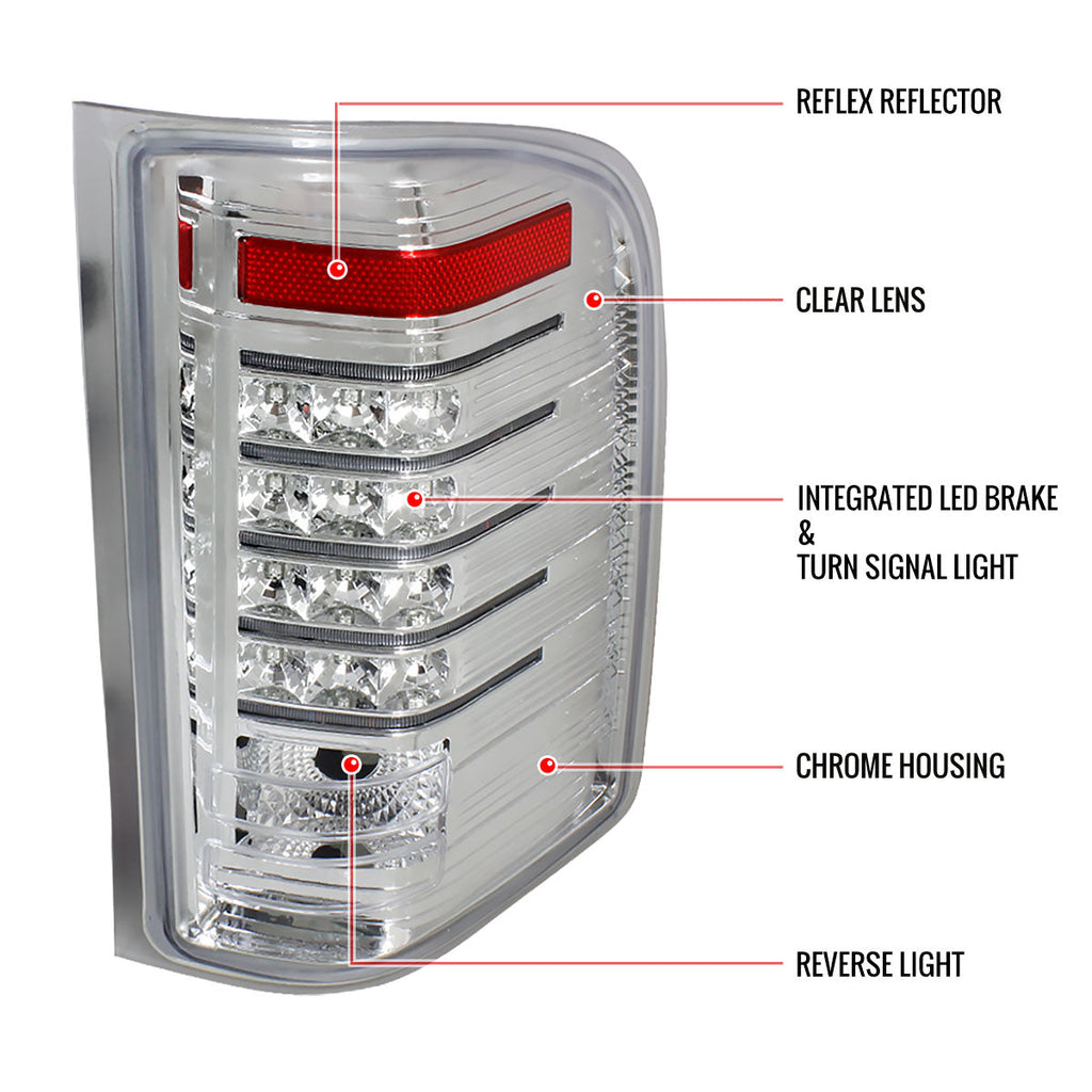 2007-2014 Chevrolet Silverado 1500 2500HD 3500HD LED Tail Lights (Chrome Housing/Clear Lens)