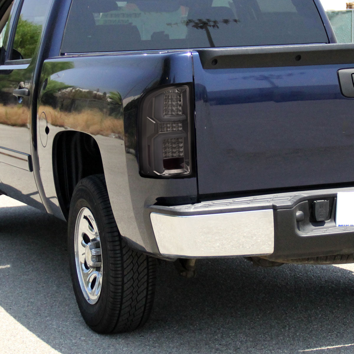 2007-2013 Chevrolet Silverado 1500/ 2007-2014 Silverado 2500HD/3500HD LED Tail Lights with White LED Bar (Chrome Housing/Smoked Lens)