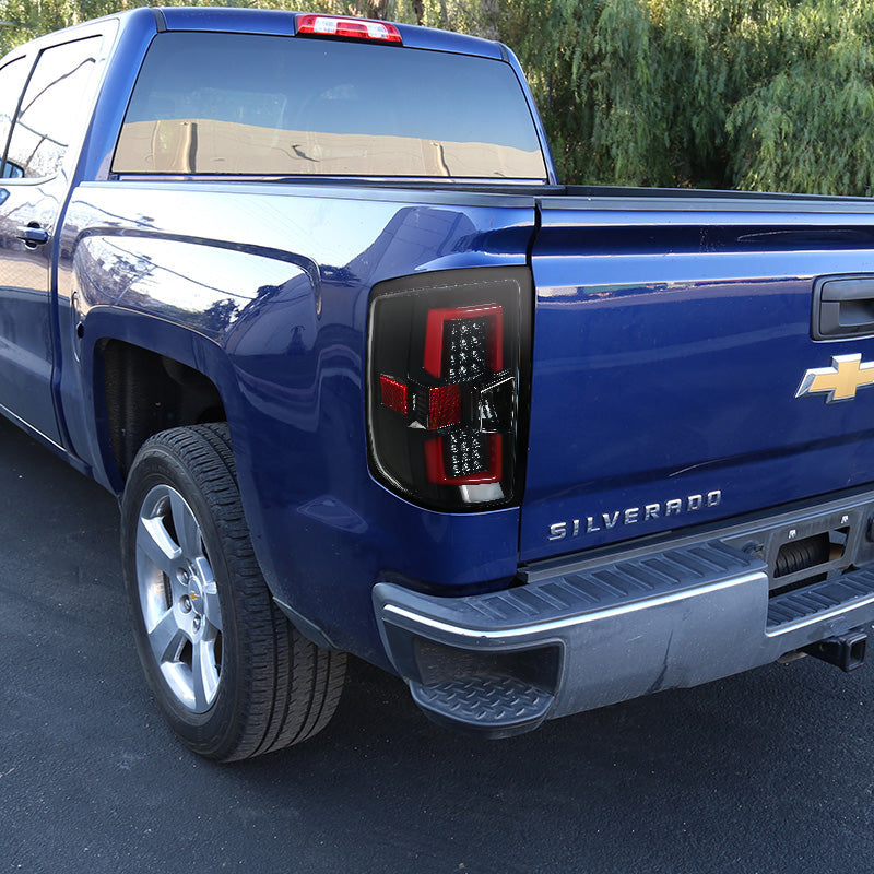 2014-2019 Chevrolet Silverado 1500/ 2015-2019 Silverado 2500HD 3500HD GMC Sierra 3500HD LED Tail Lights (Jet Black Housing/Clear Lens)