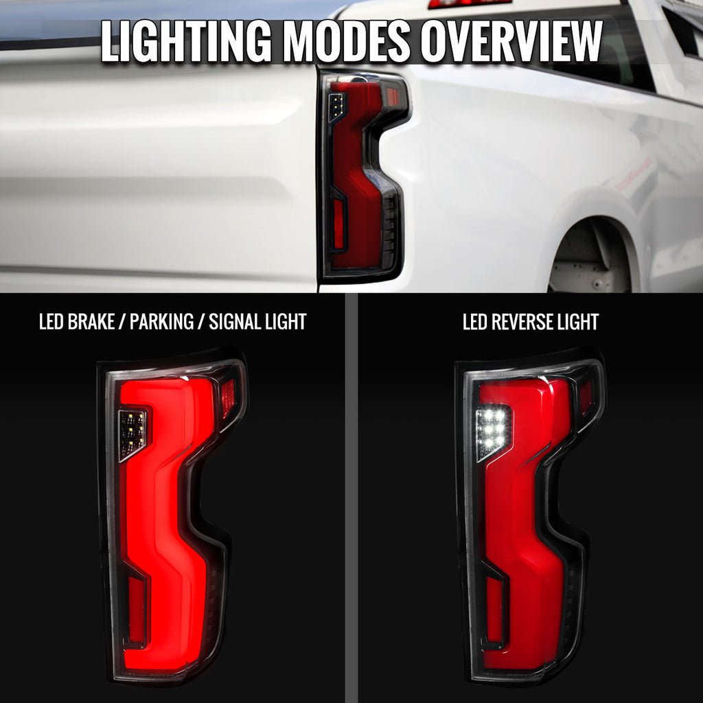 2019-2026 Chevrolet Silverado 1500 / 2020-2023 Silverado 2500HD/3500HD Full LED Switchback Sequential Tail Lights (Jet Black Housing / Clear Lens)