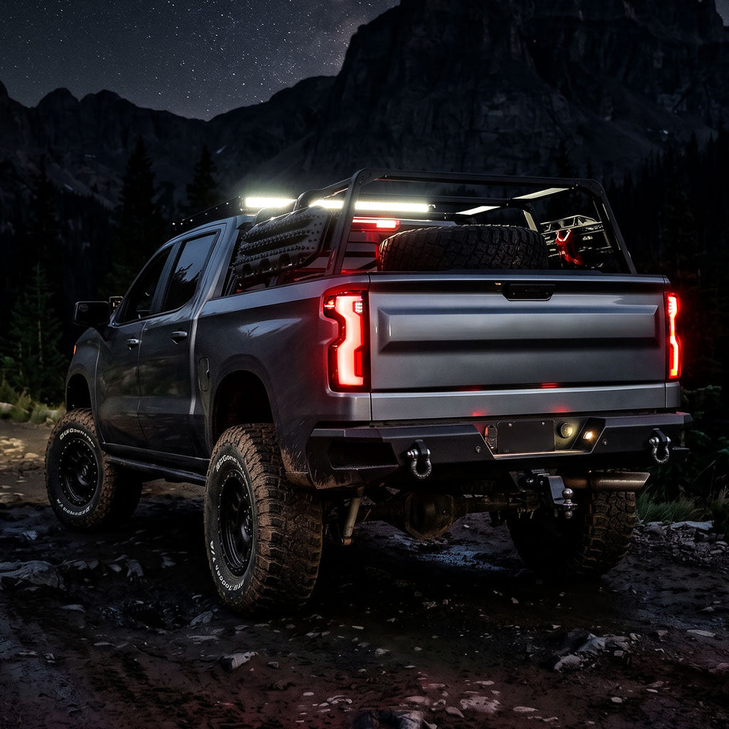2019-2026 Chevrolet Silverado 1500 / 2020-2023 Silverado 2500HD/3500HD Full LED Switchback Sequential Tail Lights (Jet Black Housing / Clear Lens)