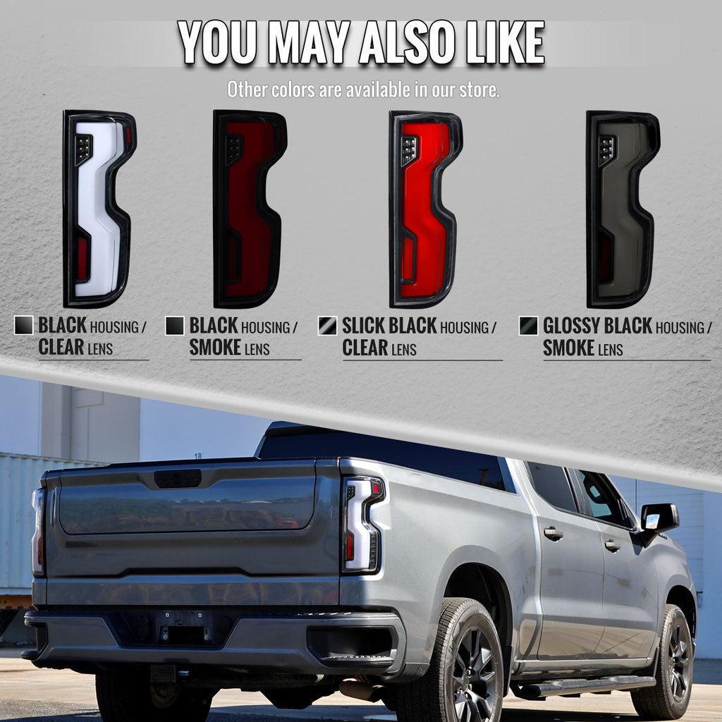 2019-2026 Chevrolet Silverado 1500 / 2020-2023 Silverado 2500HD/3500HD Full LED Switchback Sequential Tail Lights (Black Housing / Smoked Lens)