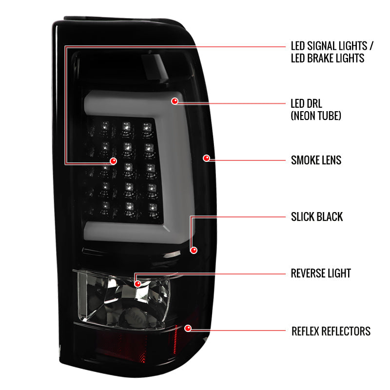 1999-2002 Chevrolet Silverado/ 1999-2006 GMC Sierra LED Tail Lights - G2 (Glossy Black Housing/Smoked Lens)
