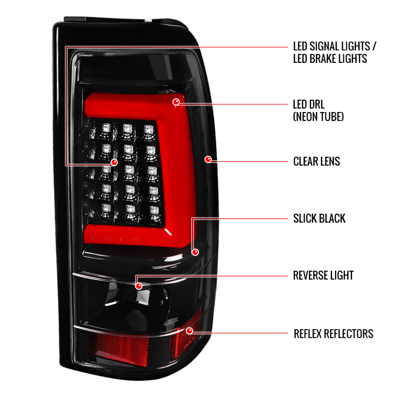 1999-2002 Chevrolet Silverado/ 1999-2006 GMC Sierra LED Tail Lights - G2 (Jet Black Housing/Clear Lens)