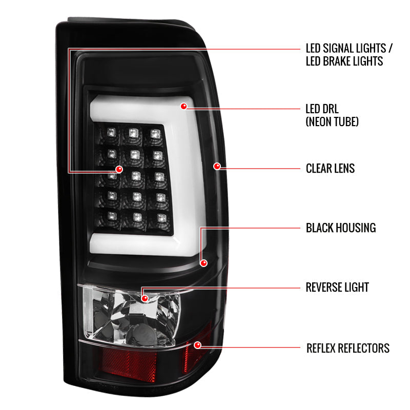 1999-2002 Chevrolet Silverado/ 1999-2006 GMC Sierra LED Tail Lights - G2 (Matte Black Housing/Clear Lens)