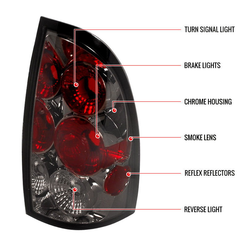 2005-2008 Toyota Tacoma Tail Lights (Chrome Housing/Smoked Lens)