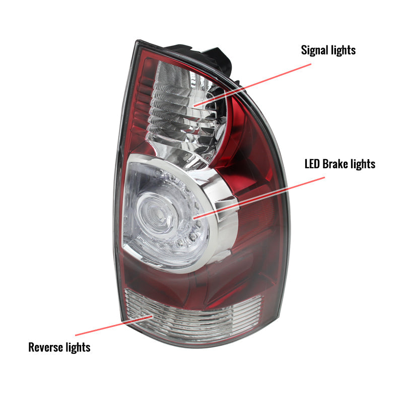 2005-2015 Toyota Tacoma LED Tail Lights (Chrome Housing/Red Clear Lens)