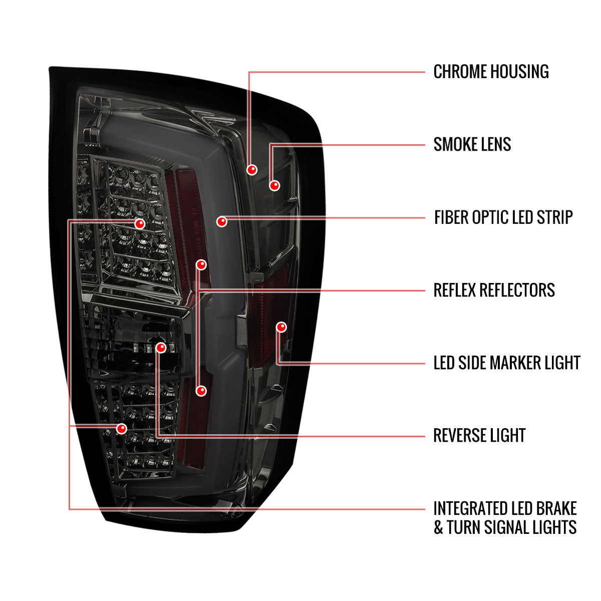 2016-2022 Toyota Tacoma LED Bar Tail Lights (Chrome Housing/Smoked Lens)