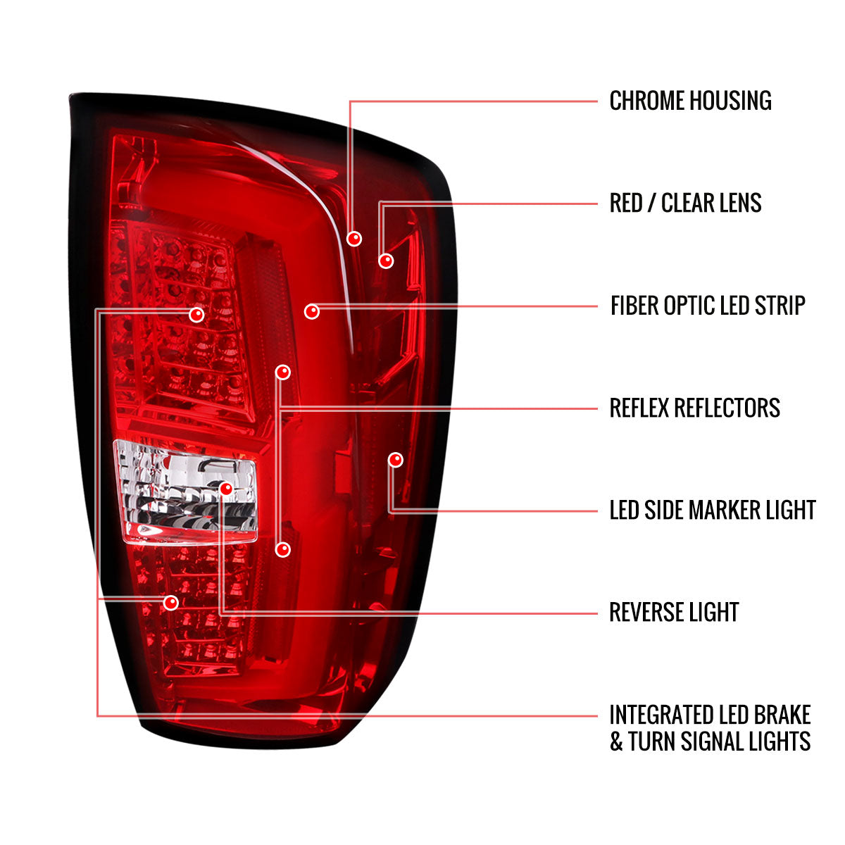 2016-2022 Toyota Tacoma LED Bar Tail Lights (Chrome Housing/Red Clear Lens)