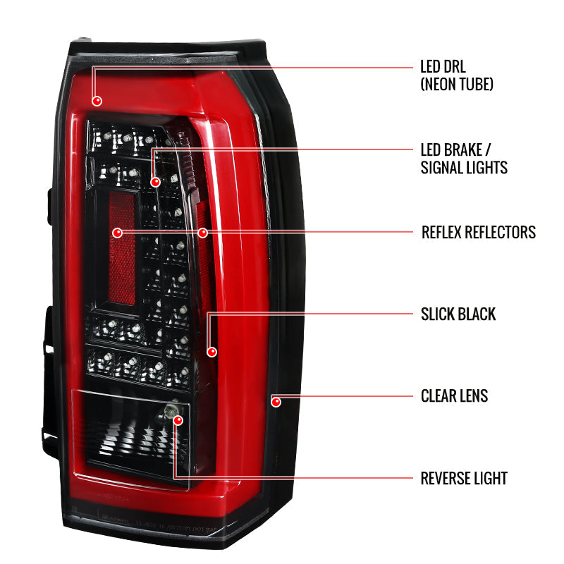 2015-2020 Chevrolet Tahoe/Suburban LS LT LTZ Premier LED Tail Lights (Jet Black Housing/Clear Lens)