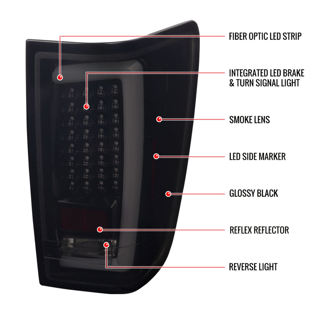 2004-2015 Nissan Titan LED Tail Lights with White LED Tube (Glossy Black Housing/Smoked Lens)