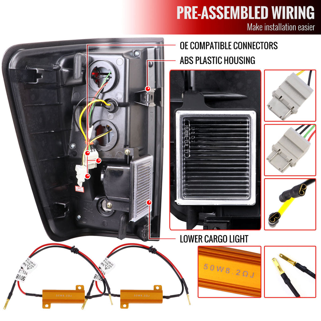2004-2015 Nissan Titan LED Tail Lights with Red LED Tube (Jet Black Housing/Clear Lens)