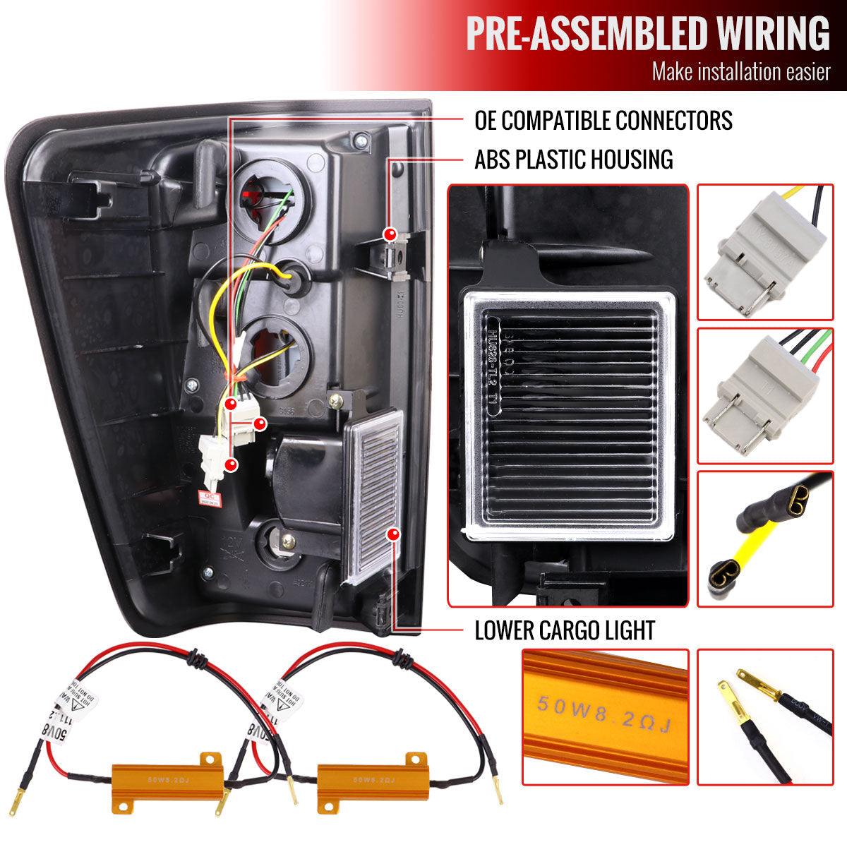 2004-2015 Nissan Titan LED Tail Lights with Red LED Tube (Jet Black Housing/Clear Lens)