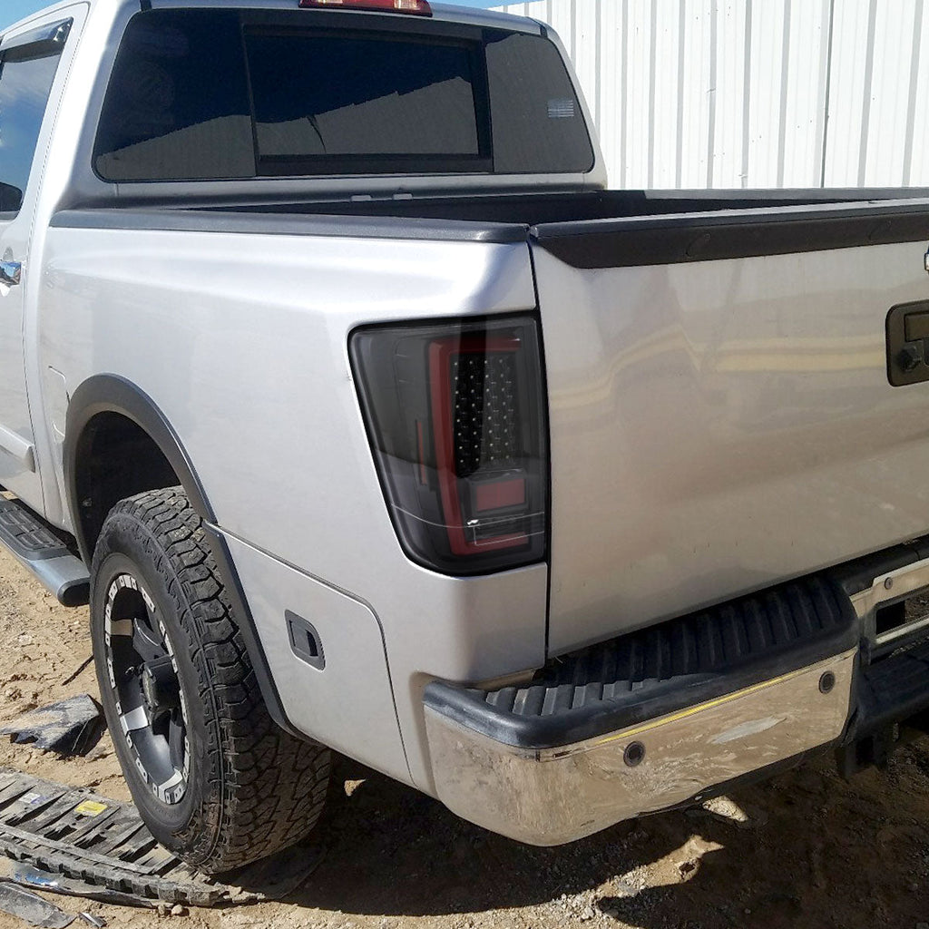 2004-2015 Nissan Titan LED Tail Lights with Red LED Tube (Jet Black Housing/Clear Lens)