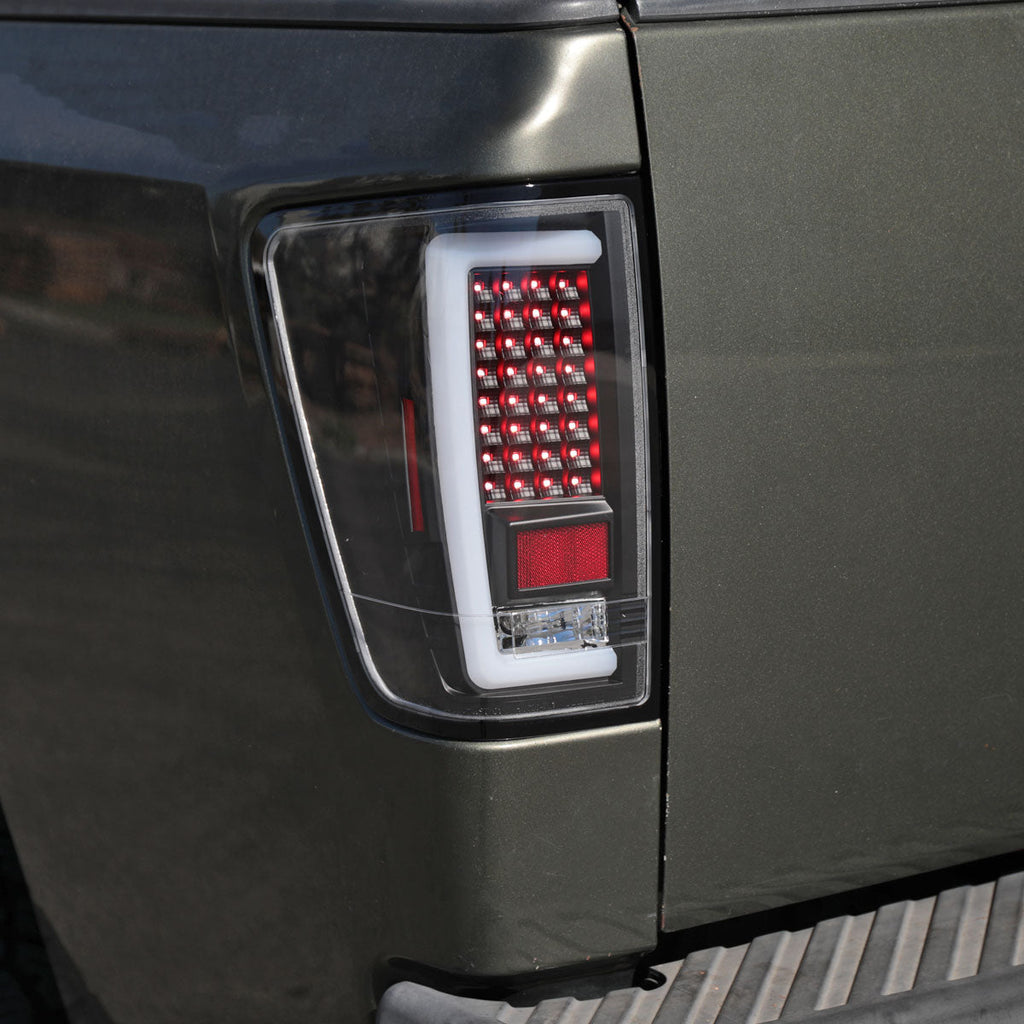 2004-2015 Nissan Titan LED Tail Lights with White LED Tube (Matte Black Housing/Clear Lens)
