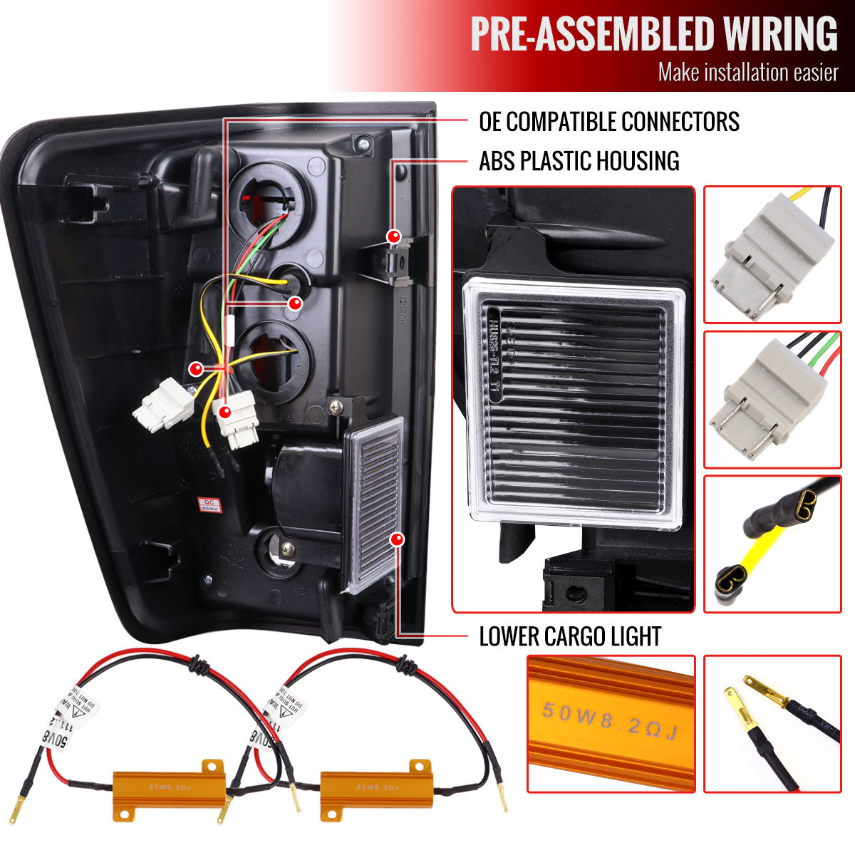 2004-2015 Nissan Titan LED Tail Lights with White LED Tube (Matte Black Housing/Clear Lens)