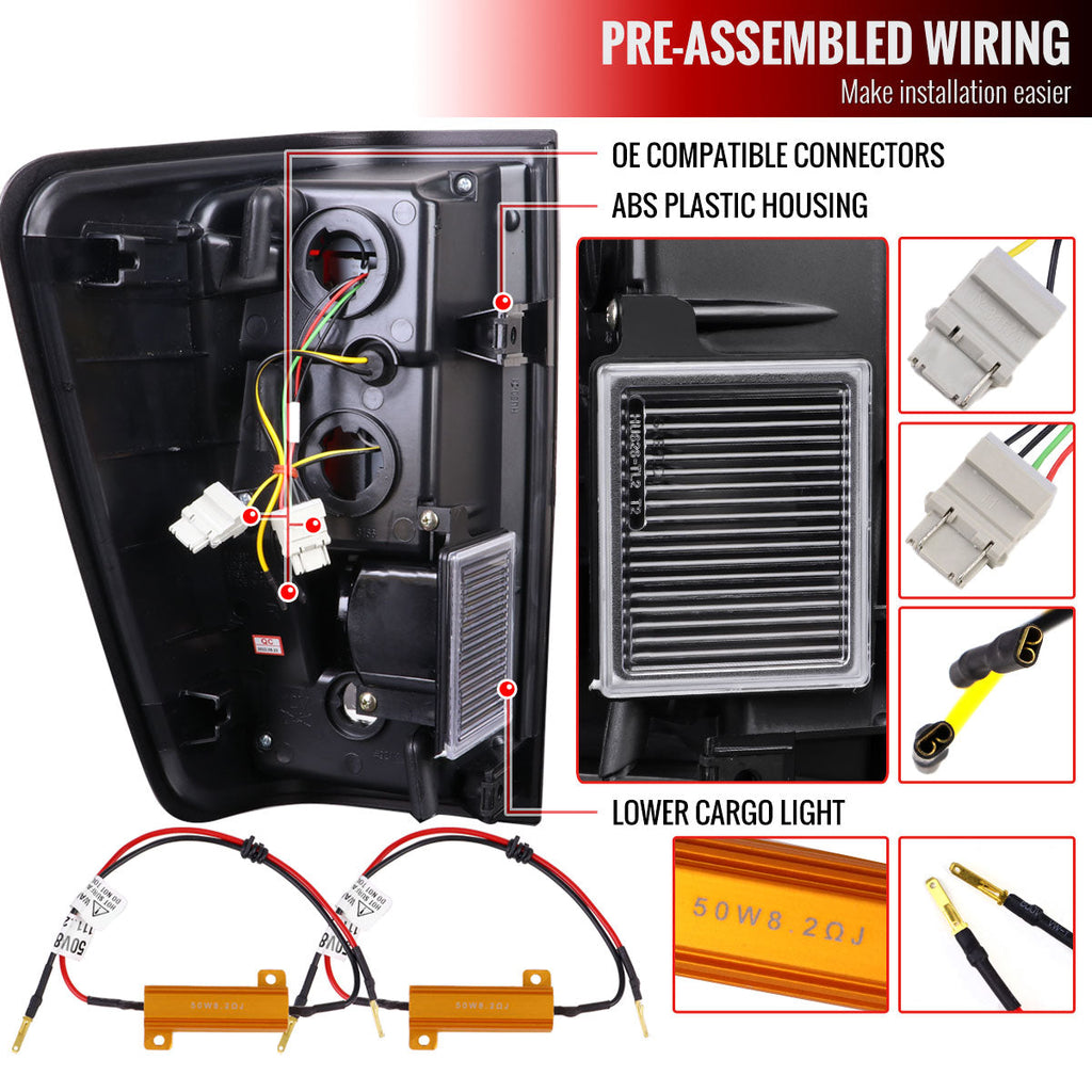 2004-2015 Nissan Titan LED Tail Lights with Red LED Tube (Matte Black Housing/Clear Lens)