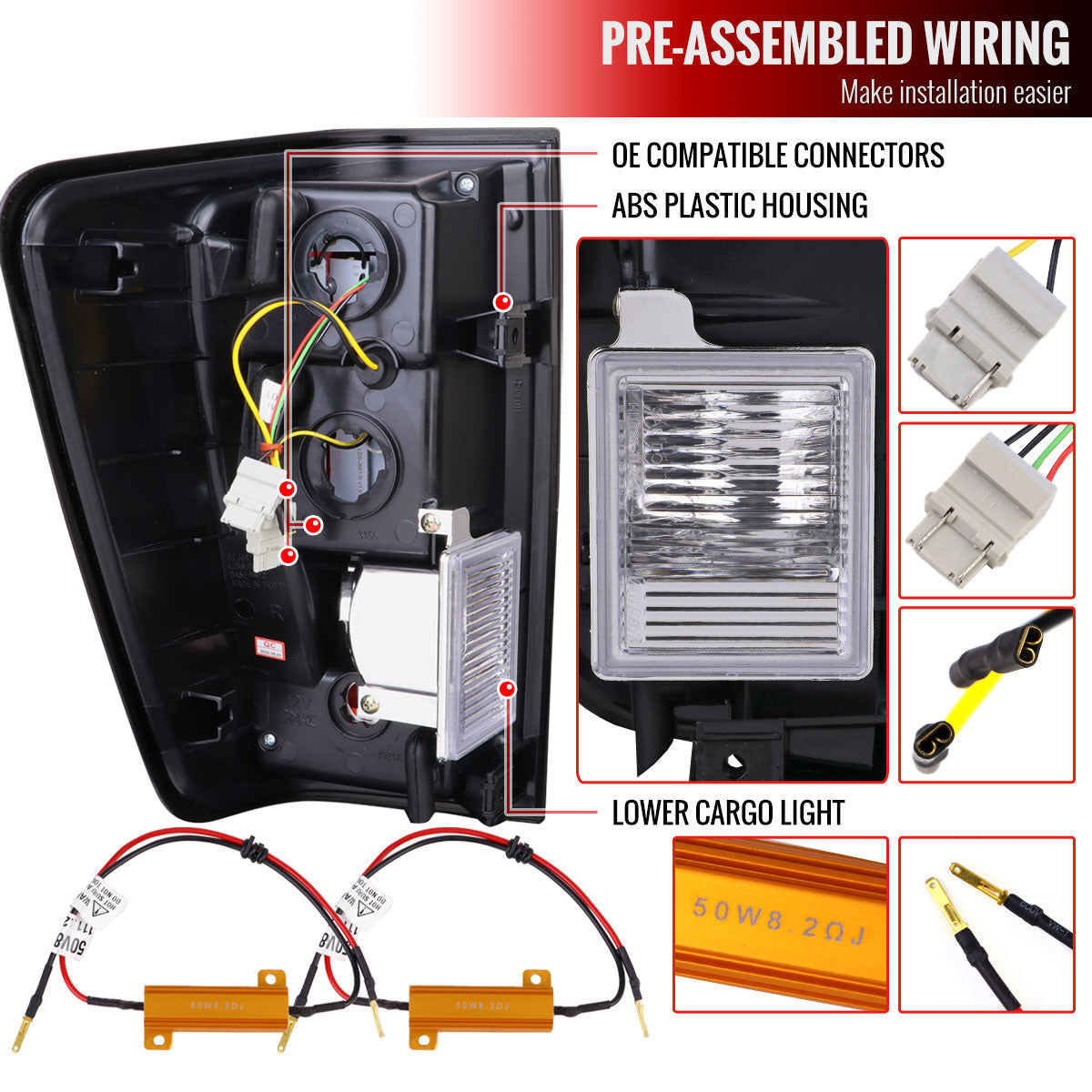 2004-2015 Nissan Titan LED Tail Lights with White LED Tube (Chrome Housing/Red Lens)
