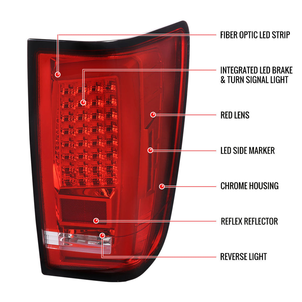 2004-2015 Nissan Titan LED Tail Lights with White LED Tube (Chrome Housing/Red Lens)