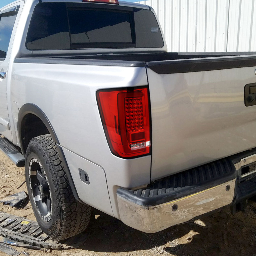 2004-2015 Nissan Titan LED Tail Lights with White LED Tube (Chrome Housing/Red Lens)