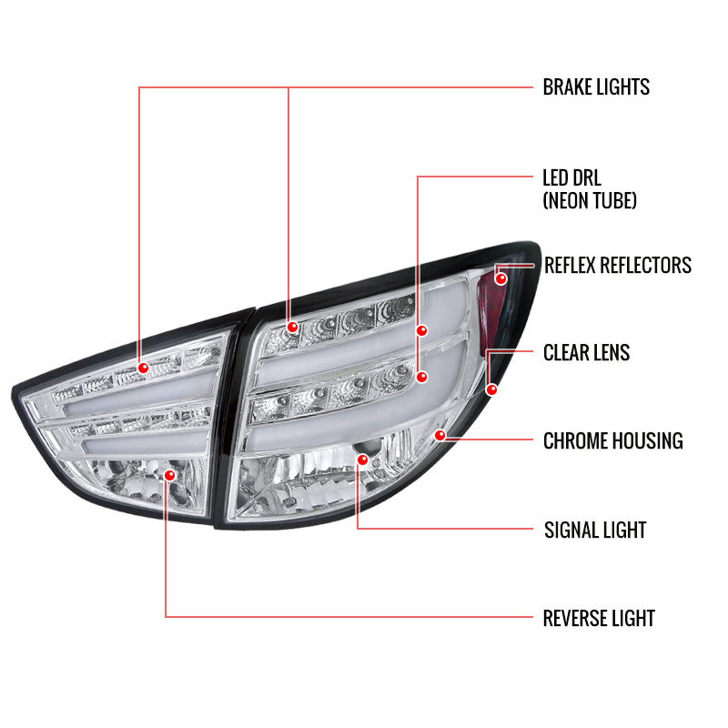 2010-2012 Hyundai Tucson LED Tail Lights (Chrome Housing/Clear Lens)