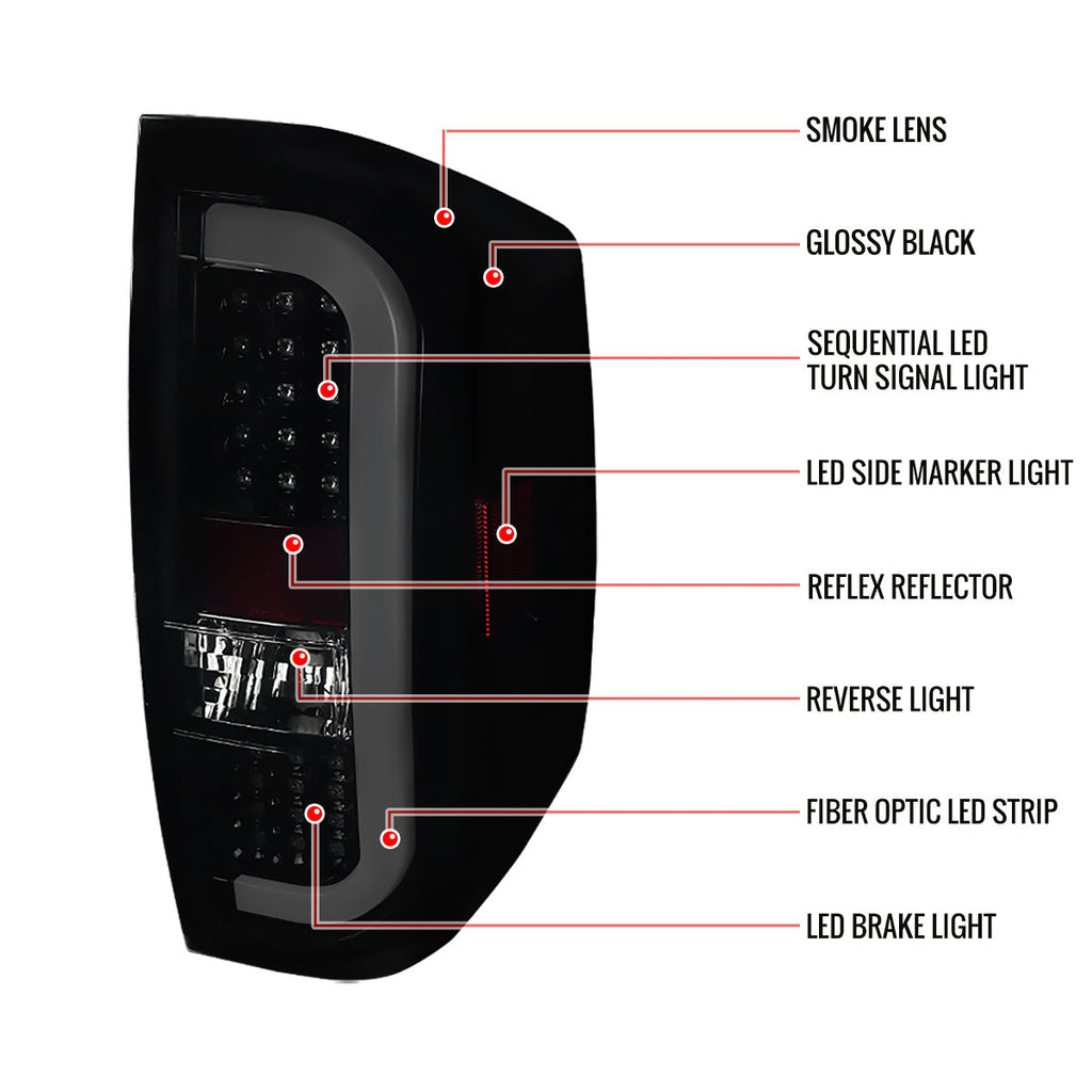 2014-2021 Toyota Tundra White Bar Sequential LED Tail Lights (Glossy Black Housing/Smoked Lens)