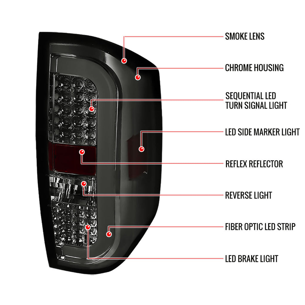 2014-2021 Toyota Tundra Sequential LED Tail Lights (Chrome Housing/Smoked Lens)