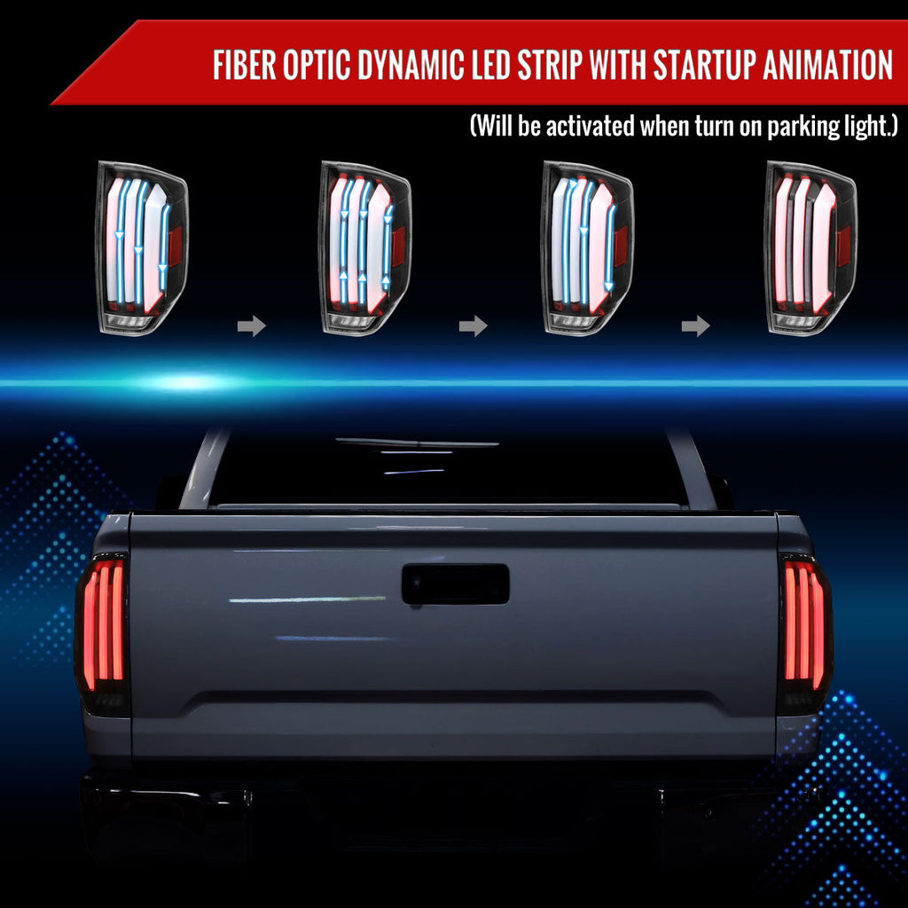 2014-2021 Toyota Tundra Facelift Style Full LED Tail Lights with Sequential Turn Signal (Matte Black Housing/Clear Lens)