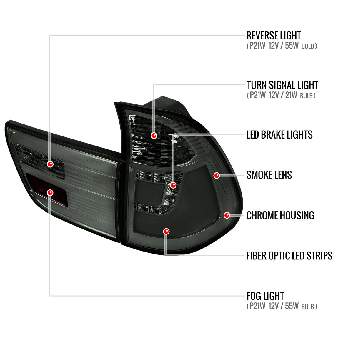 2000-2006 BMW E53 X5 LED Tail Lights (Chrome Housing/Smoked Lens)