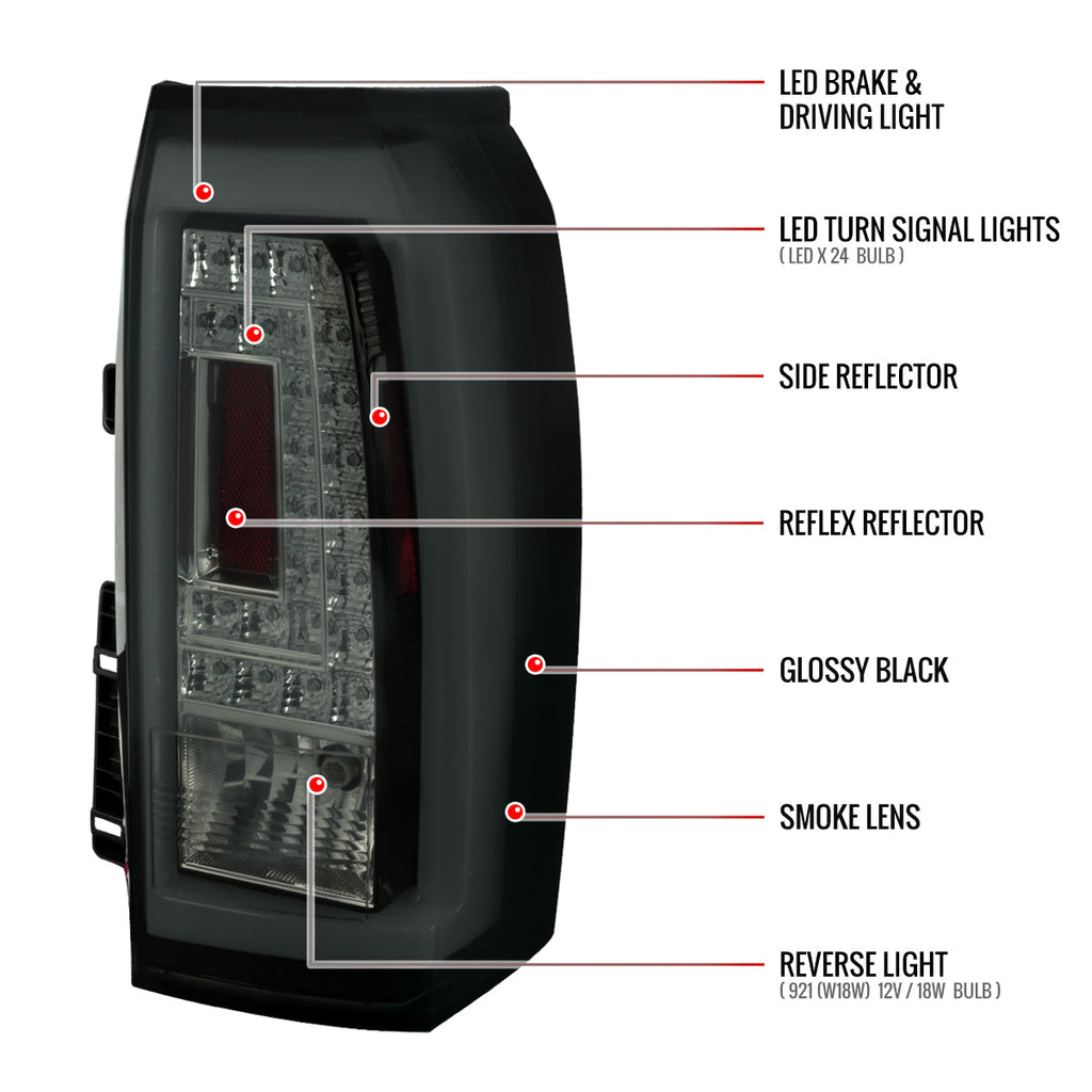 2015-2020 GMC Yukon/Yukon XL Denali SLE/SLT LED Tail Lights (Glossy Black Housing/Smoked Lens)