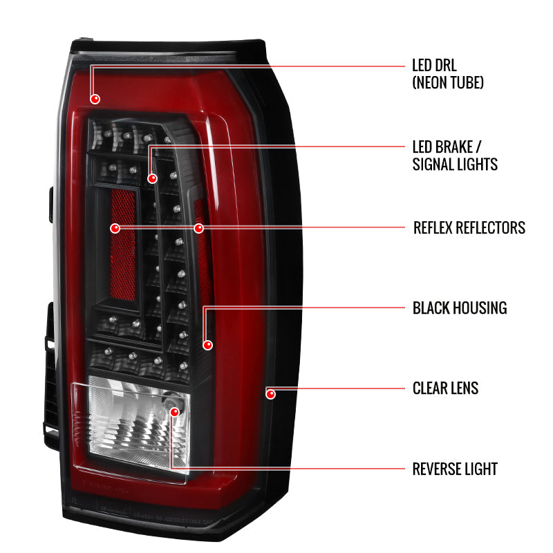 2015-2020 GMC Yukon/Yukon XL Denali SLE/SLT LED Tail Lights (Black Housing/Clear Lens w/ Red Bar)