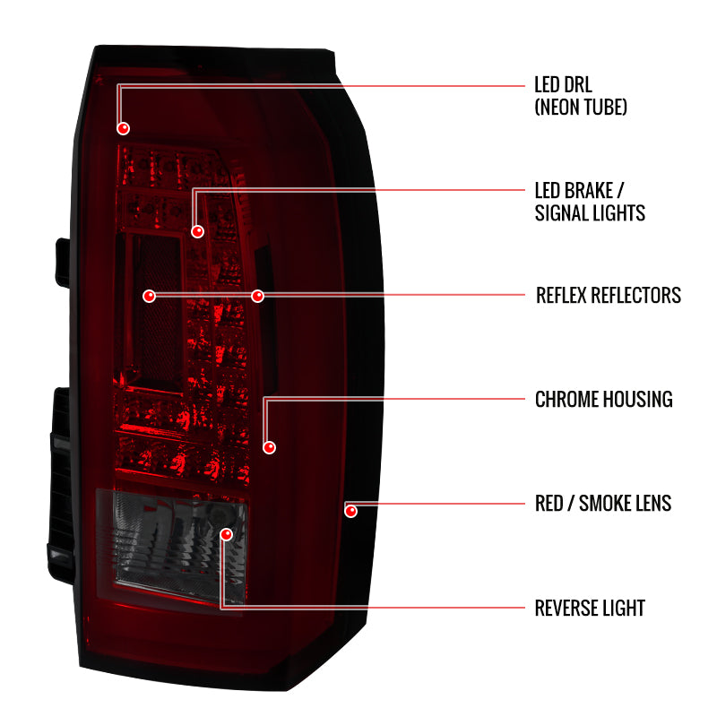 2015-2020 GMC Yukon/Yukon XL Denali SLE/SLT LED Tail Lights (Chrome Housing/Red Smoked Lens)