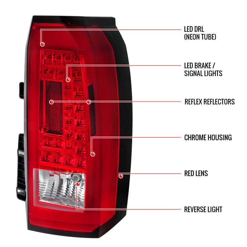 2015-2020 GMC Yukon/Yukon XL Denali SLE/SLT LED Tail Lights (Chrome Housing/Red Clear Lens)