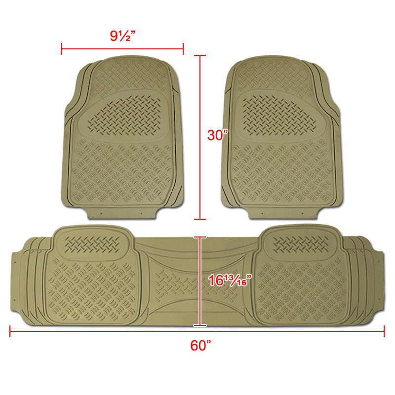 Universal PVC Rubber Floor Mats - 3PC (Beige)