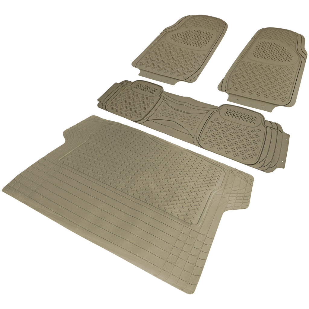 Universal PVC Rubber Floor Mats - 4PC (Beige)