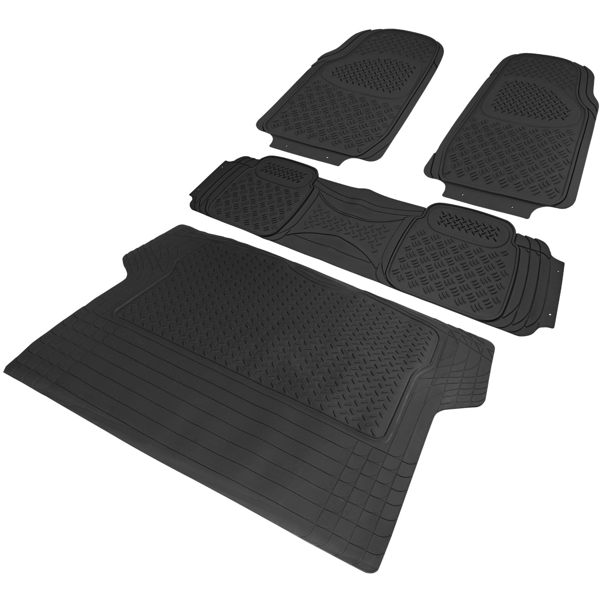 Universal PVC Rubber Floor Mats - 4PC (Black)