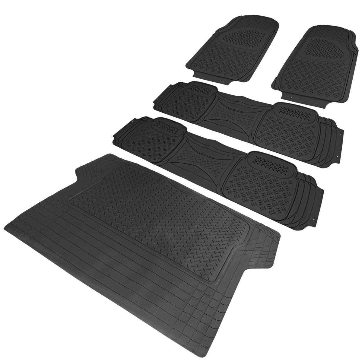 Universal PVC Rubber Floor Mats - 5PC (Black)