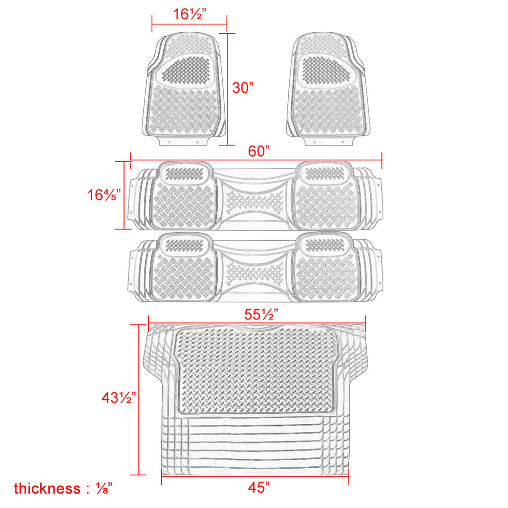 Universal PVC Rubber Floor Mats - 5PC (Gray)