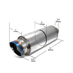 Universal 2.5" Inlet/4" Outlet Stainless Steel Muffler w/ Fireball Style Burnt Tip