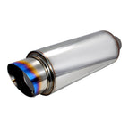 Universal 2.5" Inlet/4" Outlet Stainless Steel Muffler w/ Fireball Style Burnt Tip