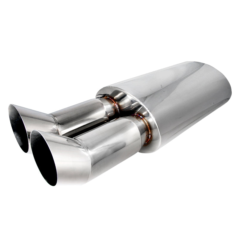 Universal DTM Style 2.5" Inlet/3" Outlet Stainless Steel Exhaust Muffler w/ Dual Tips