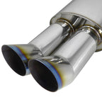 Universal DTM Style 2.5" Inlet/3" Outlet Stainless Steel Exhaust Muffler w/ Dual Burnt Tips