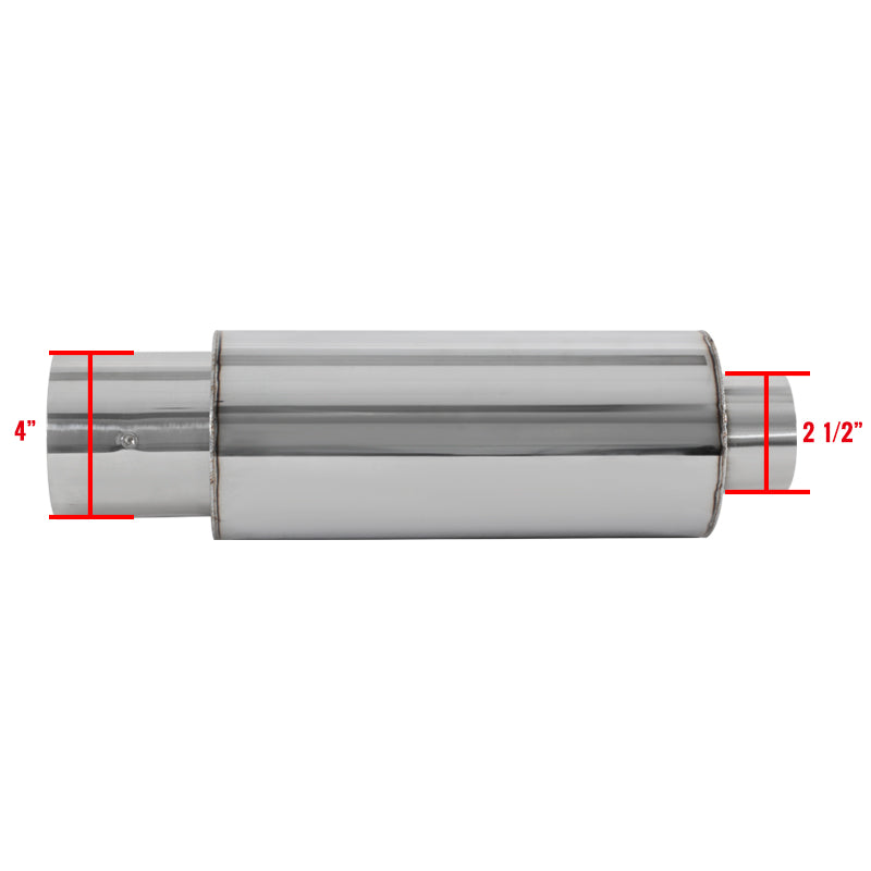 Universal 2.5" Inlet/4" Outlet Stainless Steel Spiral Flow Exhaust Muffler w/ Silencer