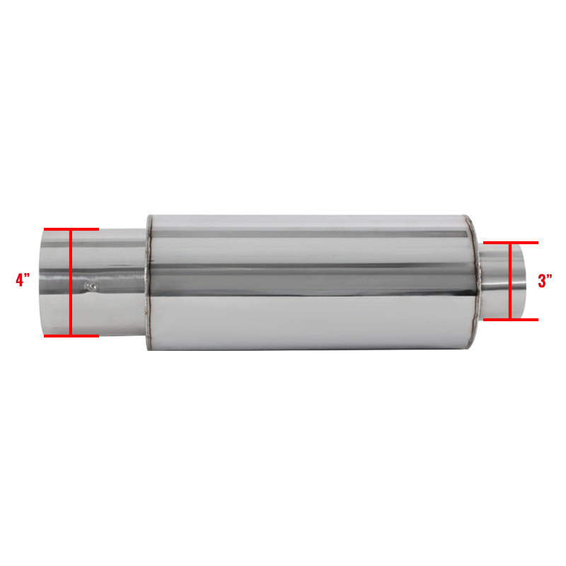 Universal 3" Inlet/4" Outlet Stainless Steel Spiral Flow Exhaust Muffler w/ Silencer