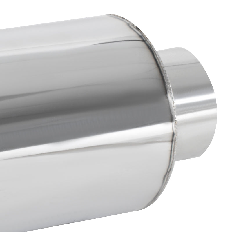 Universal 3" Inlet/4" Outlet Stainless Steel Spiral Flow Exhaust Muffler w/ Burnt Tip