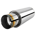 Universal 3" Inlet/4" Outlet Stainless Steel Spiral Flow Exhaust Muffler w/ Burnt Tip